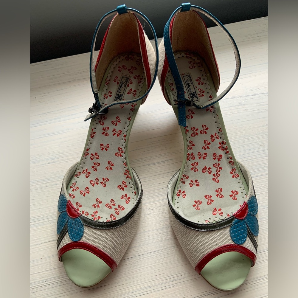 Poetic License Red and Blue Sandals with Vintage Flair
